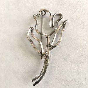 Vintage Modern 1950’s Hand Crafted Sterling Silver Flower Pin Brooch/Pendant